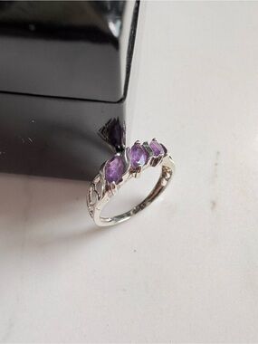 Vintage Avon 925 Sterling Triple Amethyst Marquise Ring Sz 7 NIB